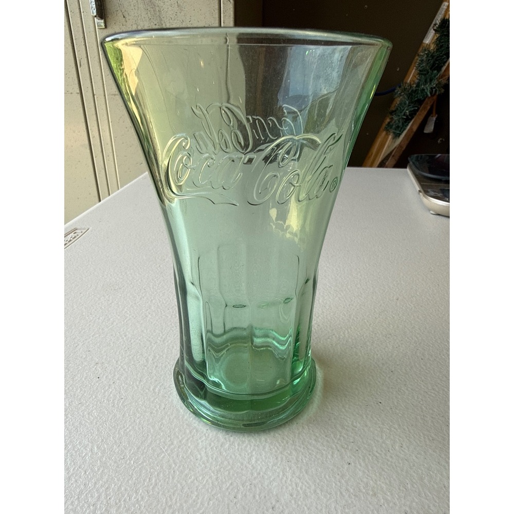 Coca-Cola Georgia‎ Green Glass Embossed Logo Bell Shape Tumbler 6 Inch 16oz